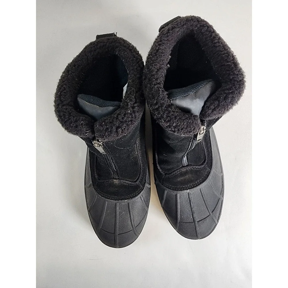 Sorel Crestwynd Winter Boots Women 9.5 Black Zip Front Faux Fur Trim Fair‎